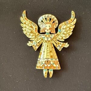 NWOT Bob Mackie Gold Guardian Angel Brooch with Mosaic Detail